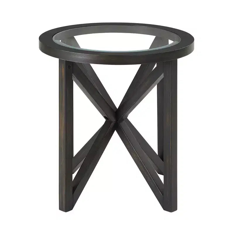 Mesa de centro redonda/ovalada Mesa auxiliar de cristal Mesa de cóctel Mesa de sofá Mesa lateral Mesa de centro, Negro/Cerezo-ModernLuxe