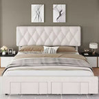 Velvet Upholstered Bed Frame with Storage Drawers, Platform Design with Solid Wooden Slats Support, No Box Spring Required.