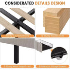 Marco de Cama Tapizado en Terciopelo con Cajones de Almacenamiento, Diseño de Plataforma con Soporte de Listones de Madera Sólida, No Requiere Somier.