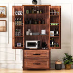 71 Farmhouse Pantry Cabinet with 2 Drawers & 8 Door Shelves - Embossed Texture Freestanding Storage for Kitchen, Dining & Living Room