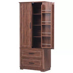 Alacena de estilo rústico de 71" con 2 cajones y 8 estantes en la puerta - Almacenamiento independiente con textura en relieve para cocina, comedor y sala de estar