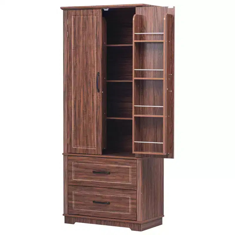 Alacena de estilo rústico de 71" con 2 cajones y 8 estantes en la puerta - Almacenamiento independiente con textura en relieve para cocina, comedor y sala de estar