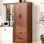 Alacena de estilo rústico de 71" con 2 cajones y 8 estantes en la puerta - Almacenamiento independiente con textura en relieve para cocina, comedor y sala de estar