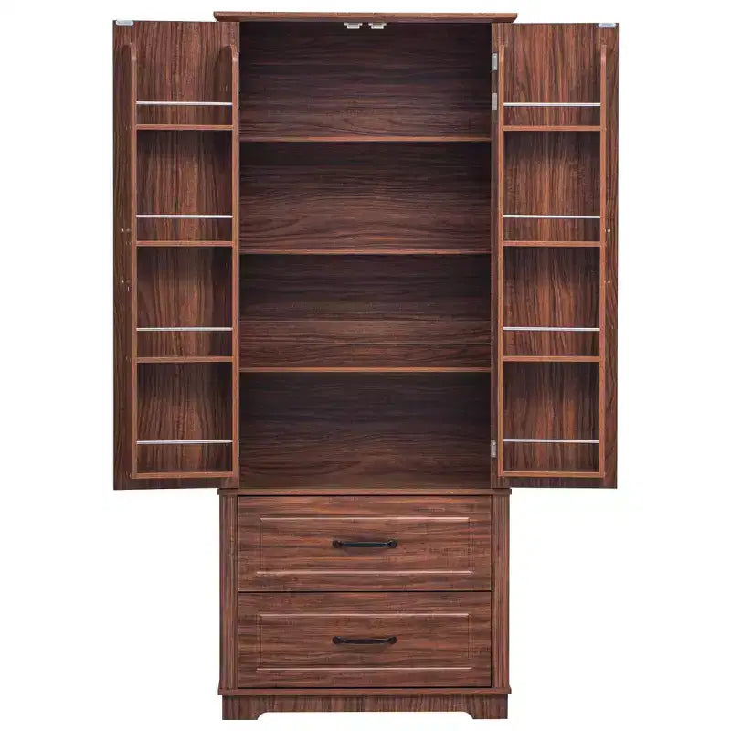 Alacena de estilo rústico de 71" con 2 cajones y 8 estantes en la puerta - Almacenamiento independiente con textura en relieve para cocina, comedor y sala de estar