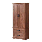 Alacena de estilo rústico de 71" con 2 cajones y 8 estantes en la puerta - Almacenamiento independiente con textura en relieve para cocina, comedor y sala de estar
