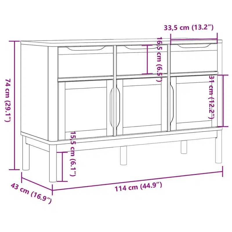 vidaXL Aparador Armario de Almacenamiento Muebles Hogar Salón Madera Maciza Pino