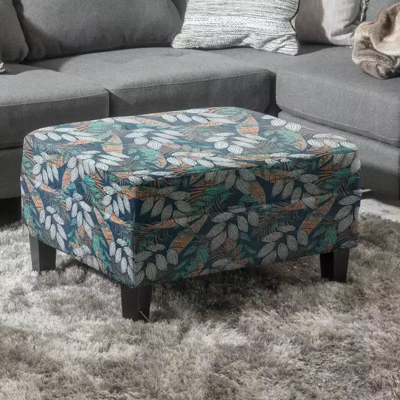 Christopher Knight Home Karaugh Otomana de almacenamiento con diseño floral contemporáneo y patas de abedul