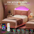 Base de Cama Doble Tapizada en Terciopelo con Cabecero de Almacenamiento con Alas, Luces LED, Soporte de Láminas de Madera, No Requiere Somier, Diseño de Plataforma.