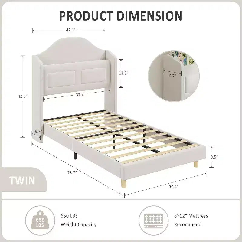 Base de Cama Doble Tapizada en Terciopelo con Cabecero de Almacenamiento con Alas, Luces LED, Soporte de Láminas de Madera, No Requiere Somier, Diseño de Plataforma.