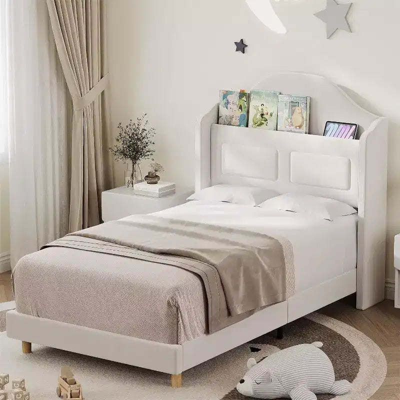 Base de Cama Doble Tapizada en Terciopelo con Cabecero de Almacenamiento con Alas, Luces LED, Soporte de Láminas de Madera, No Requiere Somier, Diseño de Plataforma.