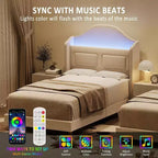 Base de Cama Doble Tapizada en Terciopelo con Cabecero de Almacenamiento con Alas, Luces LED, Soporte de Láminas de Madera, No Requiere Somier, Diseño de Plataforma.