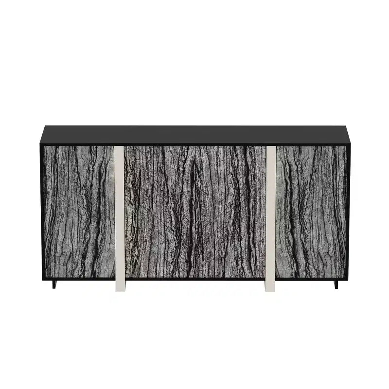 Mueble Aparador Chic Famapy con Patrón de Veta de Madera, Iluminación Integrada y Marco Negro Resistente - Mejora los Espacios de Comedor con un Almacenamiento Elegante