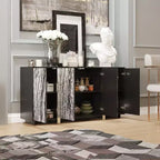 Mueble Aparador Chic Famapy con Patrón de Veta de Madera, Iluminación Integrada y Marco Negro Resistente - Mejora los Espacios de Comedor con un Almacenamiento Elegante