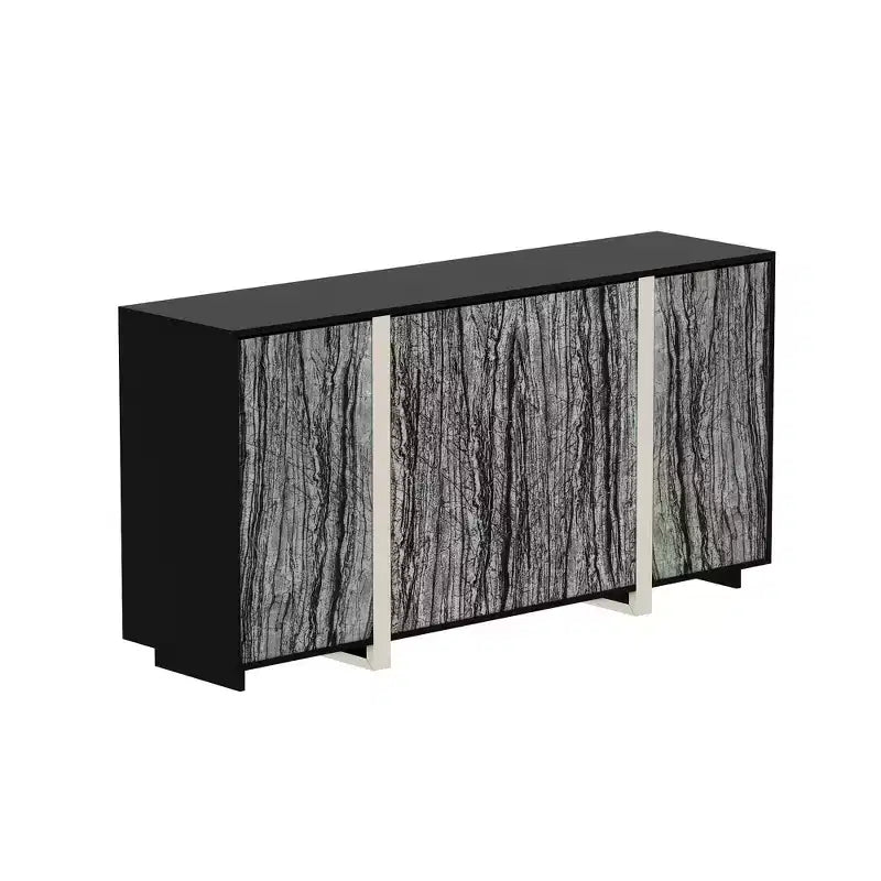 Mueble Aparador Chic Famapy con Patrón de Veta de Madera, Iluminación Integrada y Marco Negro Resistente - Mejora los Espacios de Comedor con un Almacenamiento Elegante