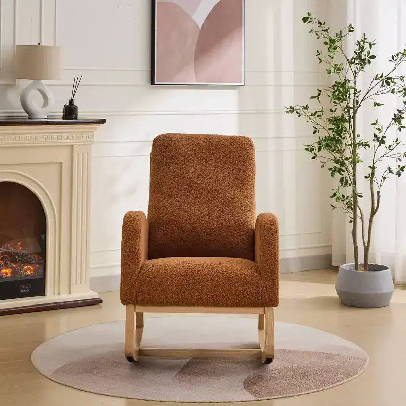 Mecedora moderna Okak de 27.2 W, silla decorativa para sala de estar con respaldo alto y bolsillo lateral, silla cómoda y sillón para dormitorio o guardería