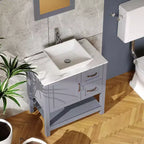 Tocador y lavabo de baño grises de 30 pulgadas con tapa de mármol/Espejo, grifo y desagüe