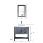 Tocador y lavabo de baño grises de 30 pulgadas con tapa de mármol/Espejo, grifo y desagüe