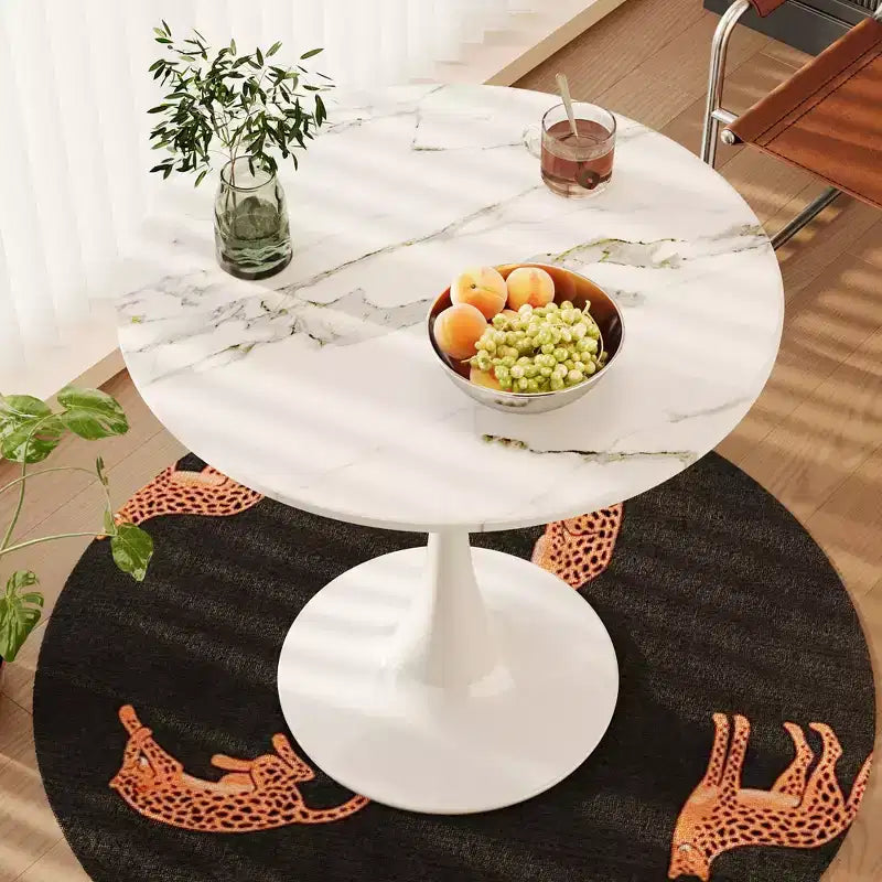 Mesa de comedor pequeña Vatros con base metálica, mesa bistró redonda para 2 personas
