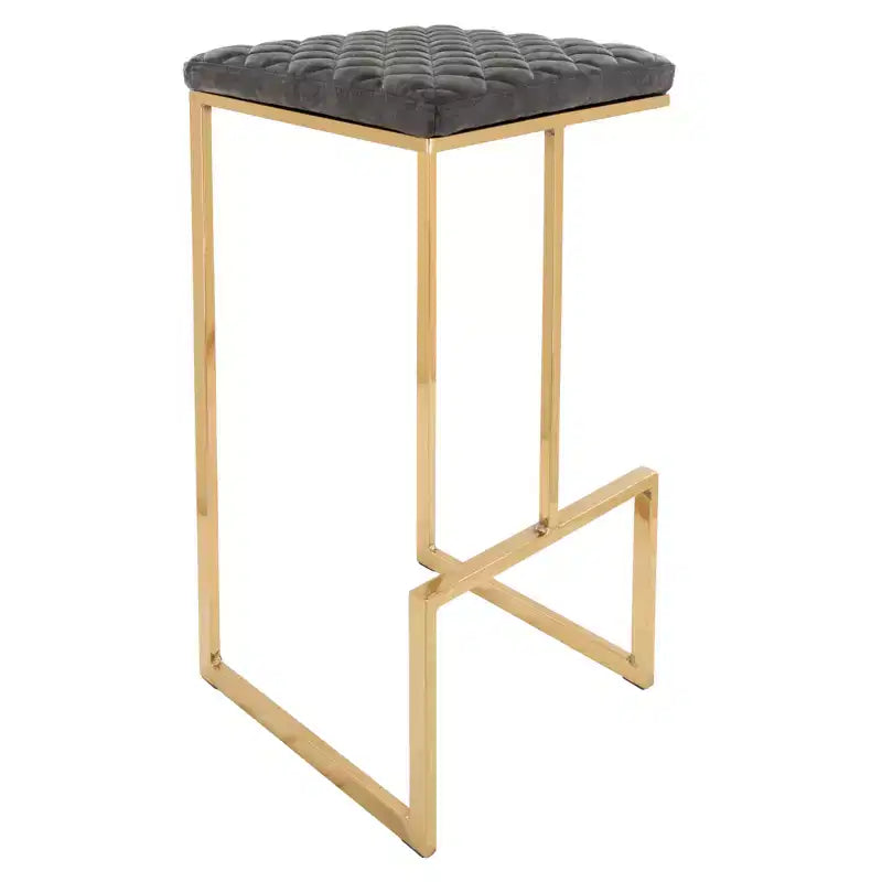 LeisureMod Quincy - Juego de 2 taburetes de bar tapizados en piel con estructura de metal dorado, sillas de altura de mostrador para isla de cocina