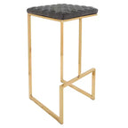 LeisureMod Quincy - Juego de 2 taburetes de bar tapizados en piel con estructura de metal dorado, sillas de altura de mostrador para isla de cocina