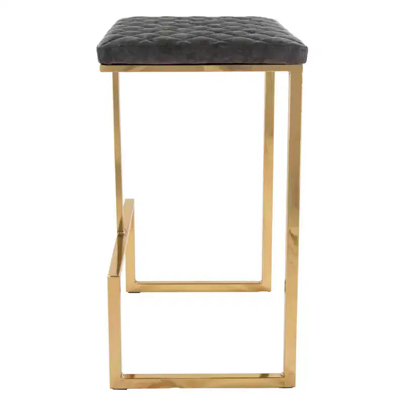 LeisureMod Quincy - Juego de 2 taburetes de bar tapizados en piel con estructura de metal dorado, sillas de altura de mostrador para isla de cocina