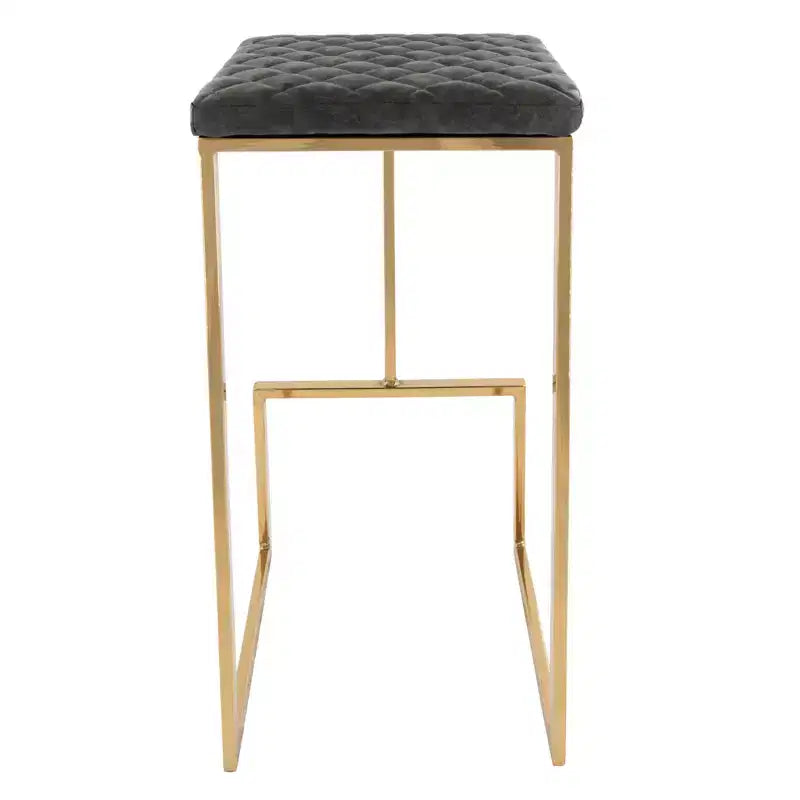 LeisureMod Quincy - Juego de 2 taburetes de bar tapizados en piel con estructura de metal dorado, sillas de altura de mostrador para isla de cocina