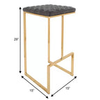 LeisureMod Quincy - Juego de 2 taburetes de bar tapizados en piel con estructura de metal dorado, sillas de altura de mostrador para isla de cocina