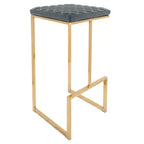 LeisureMod Quincy - Juego de 2 taburetes de bar tapizados en piel con estructura de metal dorado, sillas de altura de mostrador para isla de cocina