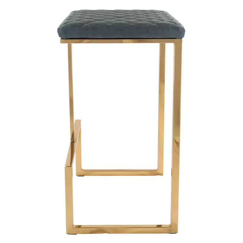 LeisureMod Quincy - Juego de 2 taburetes de bar tapizados en piel con estructura de metal dorado, sillas de altura de mostrador para isla de cocina