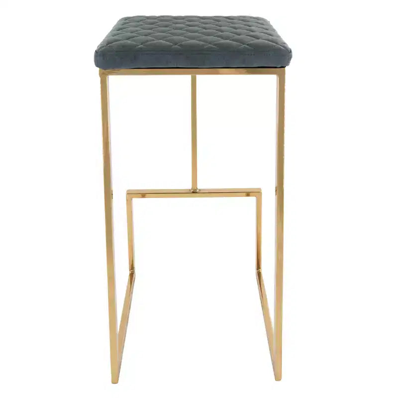 LeisureMod Quincy - Juego de 2 taburetes de bar tapizados en piel con estructura de metal dorado, sillas de altura de mostrador para isla de cocina