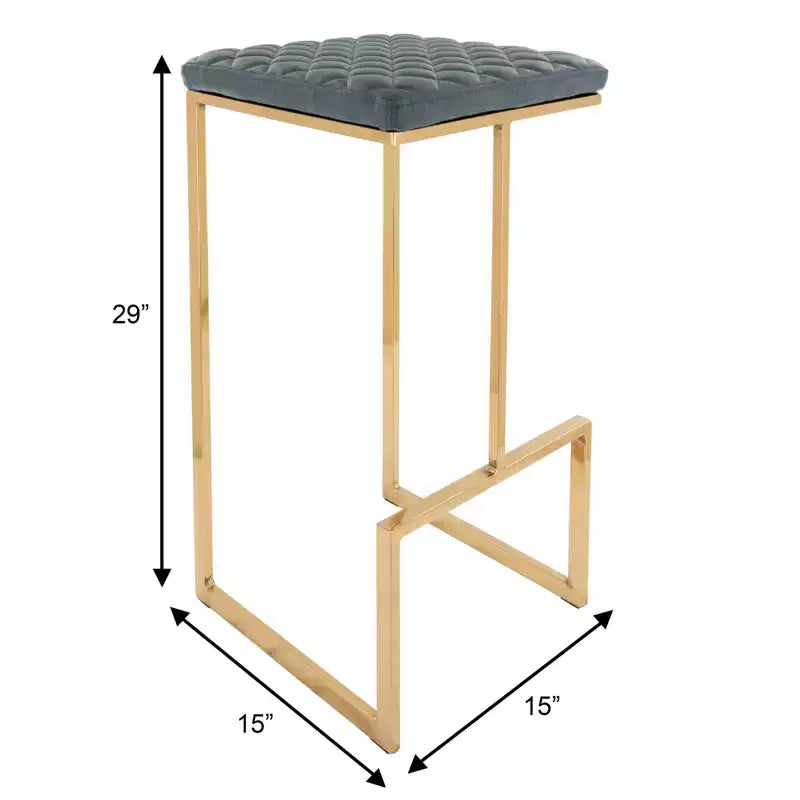 LeisureMod Quincy - Juego de 2 taburetes de bar tapizados en piel con estructura de metal dorado, sillas de altura de mostrador para isla de cocina