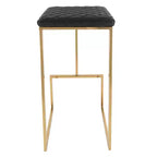 LeisureMod Quincy - Juego de 2 taburetes de bar tapizados en piel con estructura de metal dorado, sillas de altura de mostrador para isla de cocina