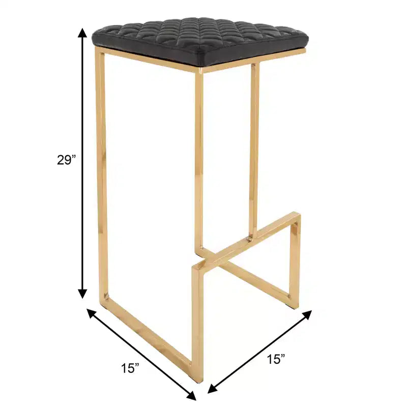 LeisureMod Quincy - Juego de 2 taburetes de bar tapizados en piel con estructura de metal dorado, sillas de altura de mostrador para isla de cocina