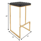 LeisureMod Quincy - Juego de 2 taburetes de bar tapizados en piel con estructura de metal dorado, sillas de altura de mostrador para isla de cocina