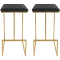 LeisureMod Quincy Set of 2 Bar Stools Upholstered in Leather with Gold Metal Frame, Counter Height Chairs for Kitchen Island