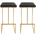 LeisureMod Quincy Set of 2 Bar Stools Upholstered in Leather with Gold Metal Frame, Counter Height Chairs for Kitchen Island