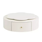 Mesa de centro giratoria 360°, mesa de centro redonda anidable con tapa de flor y 2 cajones, mesa auxiliar de cóctel, mesa auxiliar, mesa lateral - ModernLuxe