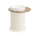 Mesa de centro giratoria 360°, mesa de centro redonda anidable con tapa de flor y 2 cajones, mesa auxiliar de cóctel, mesa auxiliar, mesa lateral - ModernLuxe