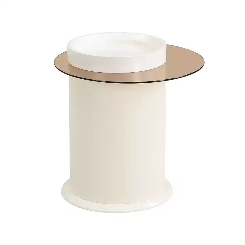 Mesa de centro giratoria 360°, mesa de centro redonda anidable con tapa de flor y 2 cajones, mesa auxiliar de cóctel, mesa auxiliar, mesa lateral - ModernLuxe
