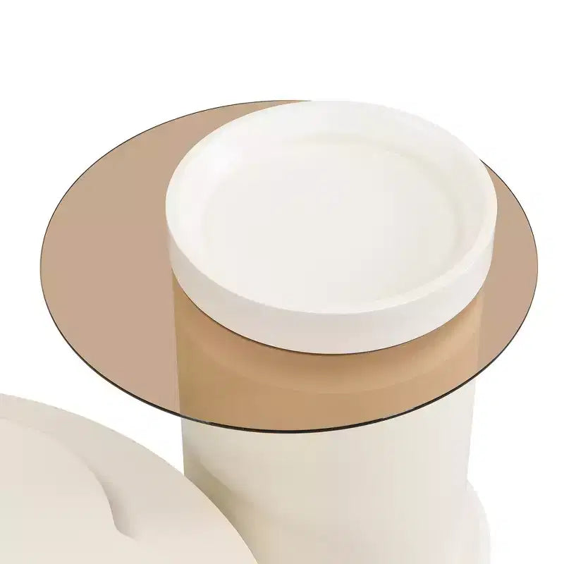 Mesa de centro giratoria 360°, mesa de centro redonda anidable con tapa de flor y 2 cajones, mesa auxiliar de cóctel, mesa auxiliar, mesa lateral - ModernLuxe