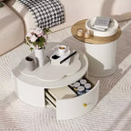 Mesa de centro giratoria 360°, mesa de centro redonda anidable con tapa de flor y 2 cajones, mesa auxiliar de cóctel, mesa auxiliar, mesa lateral - ModernLuxe
