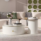 Mesa de centro giratoria 360°, mesa de centro redonda anidable con tapa de flor y 2 cajones, mesa auxiliar de cóctel, mesa auxiliar, mesa lateral - ModernLuxe