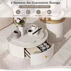 Mesa de centro giratoria 360°, mesa de centro redonda anidable con tapa de flor y 2 cajones, mesa auxiliar de cóctel, mesa auxiliar, mesa lateral - ModernLuxe