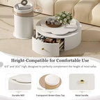 Mesa de centro giratoria 360°, mesa de centro redonda anidable con tapa de flor y 2 cajones, mesa auxiliar de cóctel, mesa auxiliar, mesa lateral - ModernLuxe