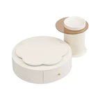 Mesa de centro giratoria 360°, mesa de centro redonda anidable con tapa de flor y 2 cajones, mesa auxiliar de cóctel, mesa auxiliar, mesa lateral - ModernLuxe