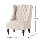 Okak Silla decorativa elegante, silla de sala de estar con botones y cojín tapizado, silla club con patas de madera, respaldo alto para sala de lectura o dormitorio, beige