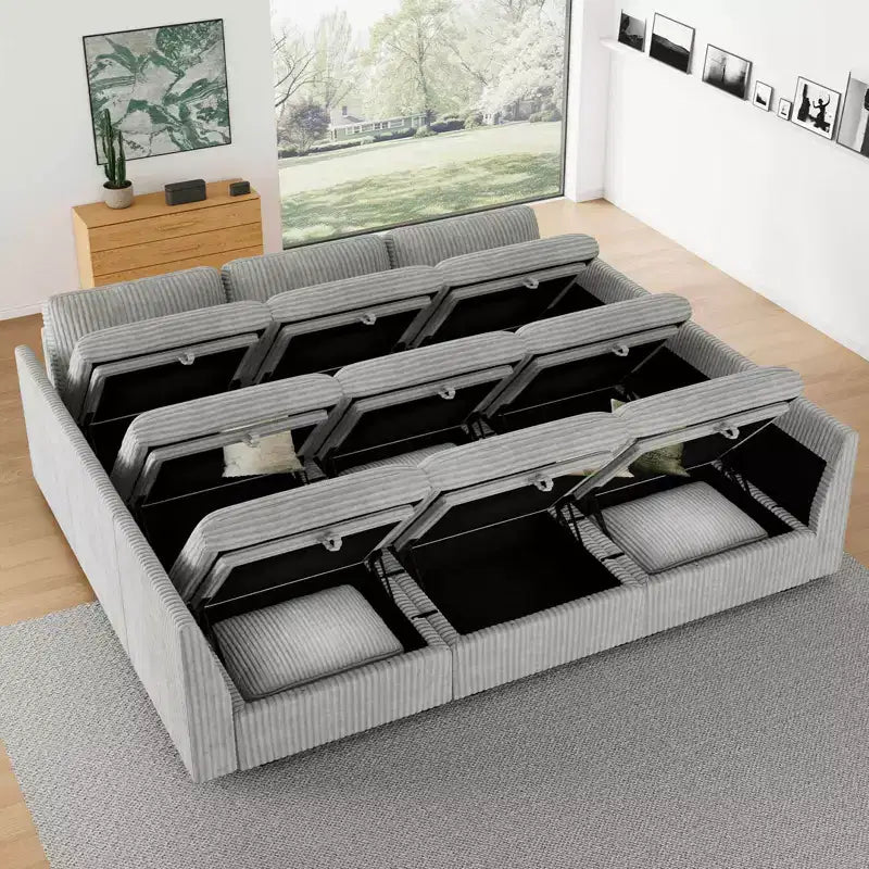 Seccional cama Belffin de 9 plazas - Sofá nube convertible con pana de felpa y almacenamiento en todos los módulos