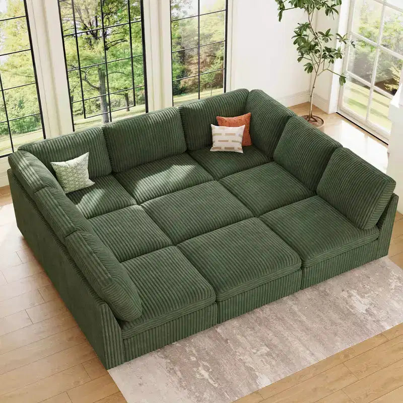 Seccional cama Belffin de 9 plazas - Sofá nube convertible con pana de felpa y almacenamiento en todos los módulos