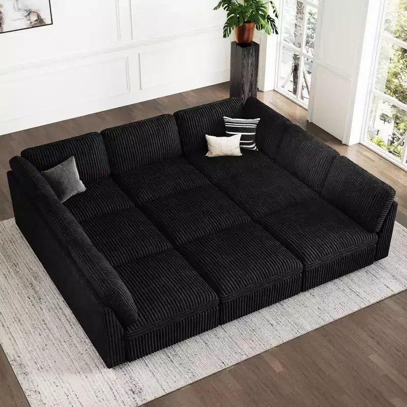 Seccional cama Belffin de 9 plazas - Sofá nube convertible con pana de felpa y almacenamiento en todos los módulos