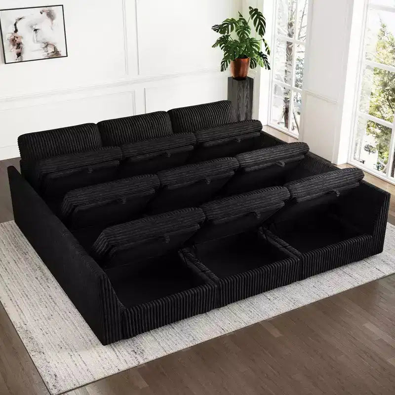 Seccional cama Belffin de 9 plazas - Sofá nube convertible con pana de felpa y almacenamiento en todos los módulos